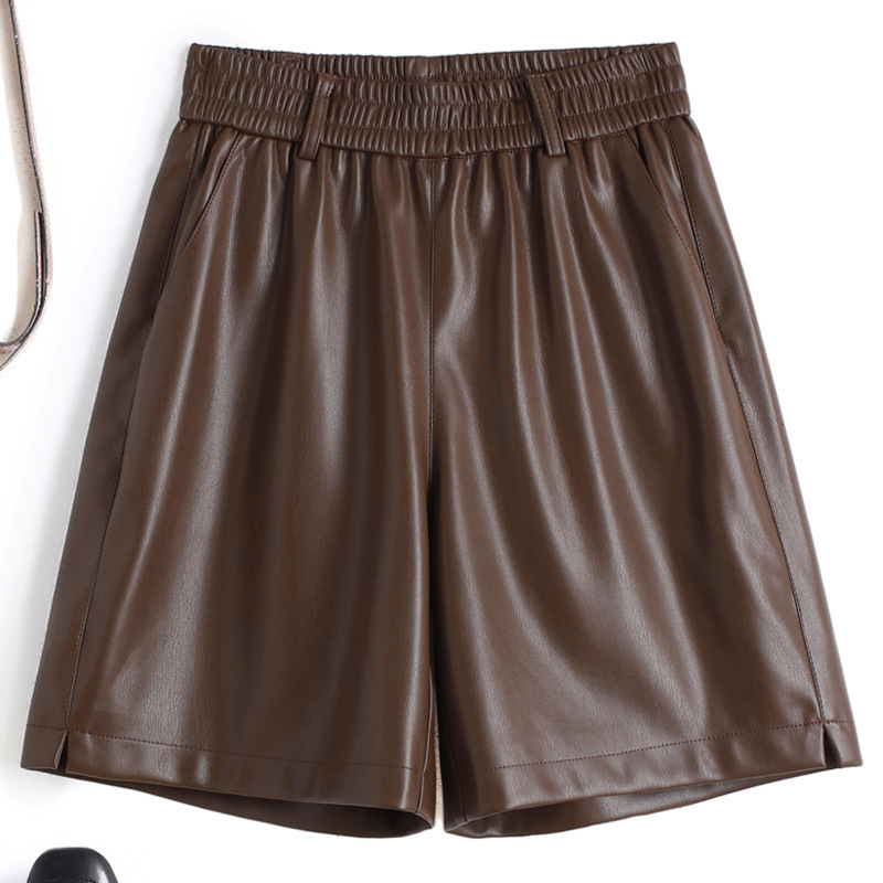 2026 Autumn New Women's High-Waisted Leather Shorts, Loose Mid-Length Straight Wide-Leg Five-Point Pants Made of Sheepskin 2026 Autumn New Women's High-Waisted Leather Shorts, Loose Mid-Length Straight Wide-Leg Five-Point Pants Made of Sheepskin