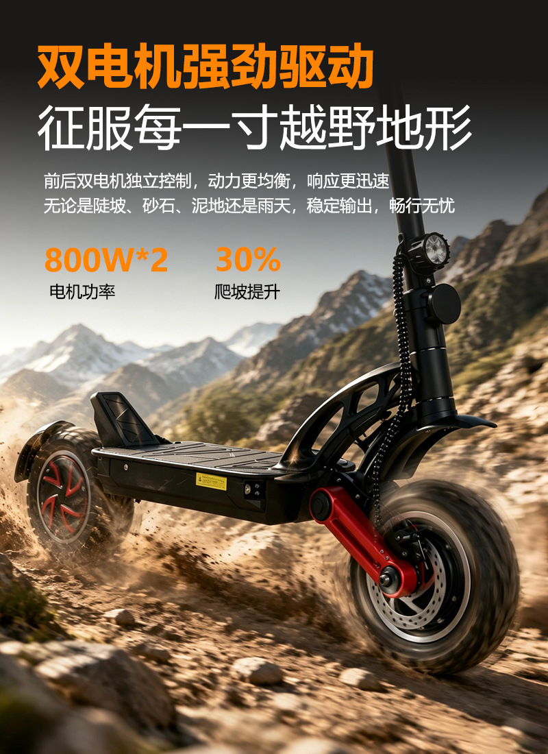 Two-wheel skateboard with dual motors and dual drive, 1600W power electric scooter for adults