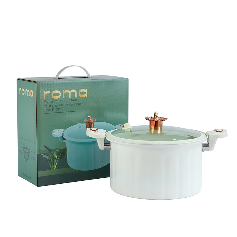 Regalos de fábrica al por mayor olla de sopa romana con cerradura de doble oreja olla de cocción de micropresión caja de regalo sin recoger estufa hierro fundido