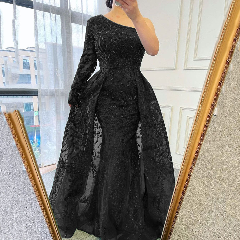 Y9360 2025 Vestido de Verano Nuevo Estilo Europeo y Americano para Mujer, con Cuentas, Estilo Ligero y Lujoso, Hombros Descubiertos, Corte Sirena, Vestido de Noche