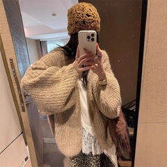 韩系慵懒风灯笼袖针织开衫女秋冬季保暖宽松高级感大码毛衣外套女