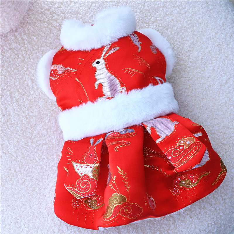 Pet Clothes Dog Clothes Tang Suit New Year Hanfu Chinese Style Dog Dress Teddy Bichon Pomeranian Thickened