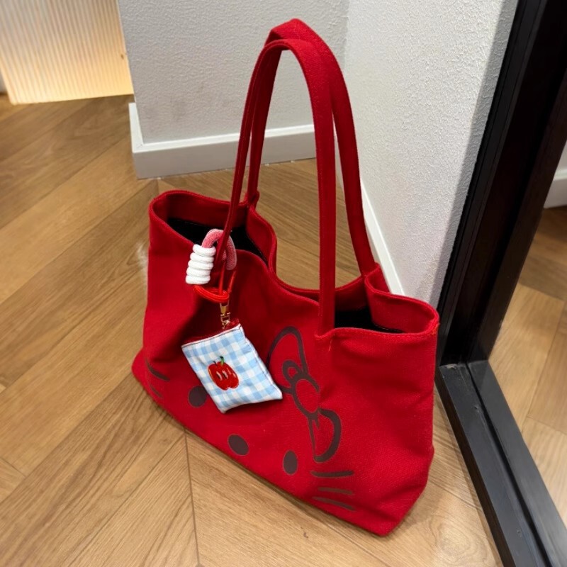 Large-Capacity New Canvas Bag Hellokitty Tote Cute Student Crossbody Ins Shoulder Satchel Commuter Bag