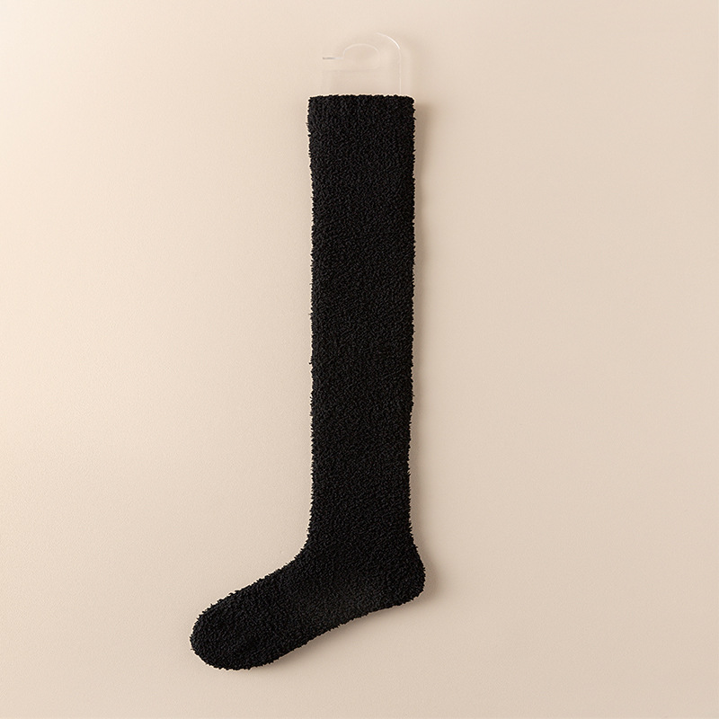 Calcetines de lana de coral sobre la rodilla medias sin pelusa calcetines de piso de sueño gruesos forrados de lana calcetines de pierna delgada medias calientes