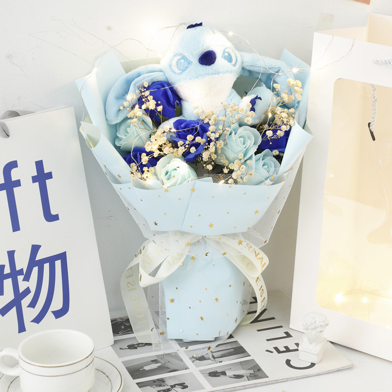 Día de la Madre Strawberry Bear Doll Muñeca Simulación Ramo de jabón de rosa Día de San Valentín Regalo de cumpleaños para novias y novias