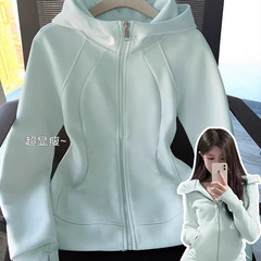 lulu修身卫衣外套女开春季穿搭正肩初春韩系连帽运动收腰短款上衣