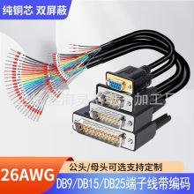 DB9串口线9针端子线公母并口线DB25 DB15连接线15芯单头带号码管