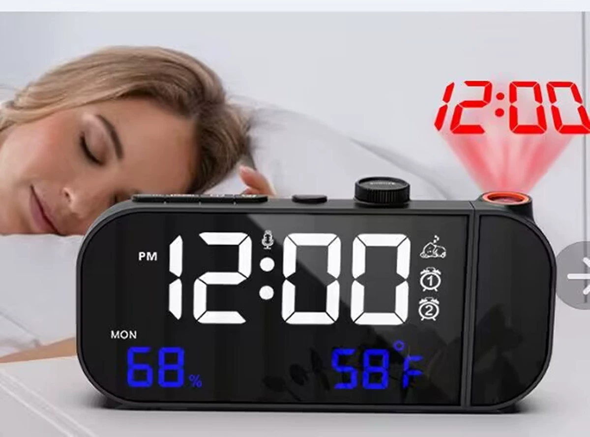 Будильник влажности температуры часов проекции СИД машины радио ФМ двойной