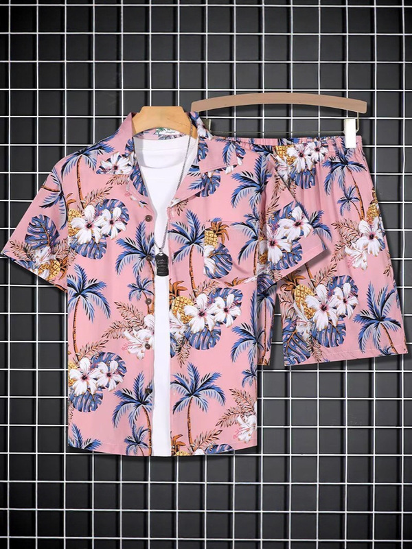 Hainan Island Beach Wear Sanya Travel Men's and Women's Short-Sleeved Printed Shirt Hawaiian Casual Couple Cotton Suit