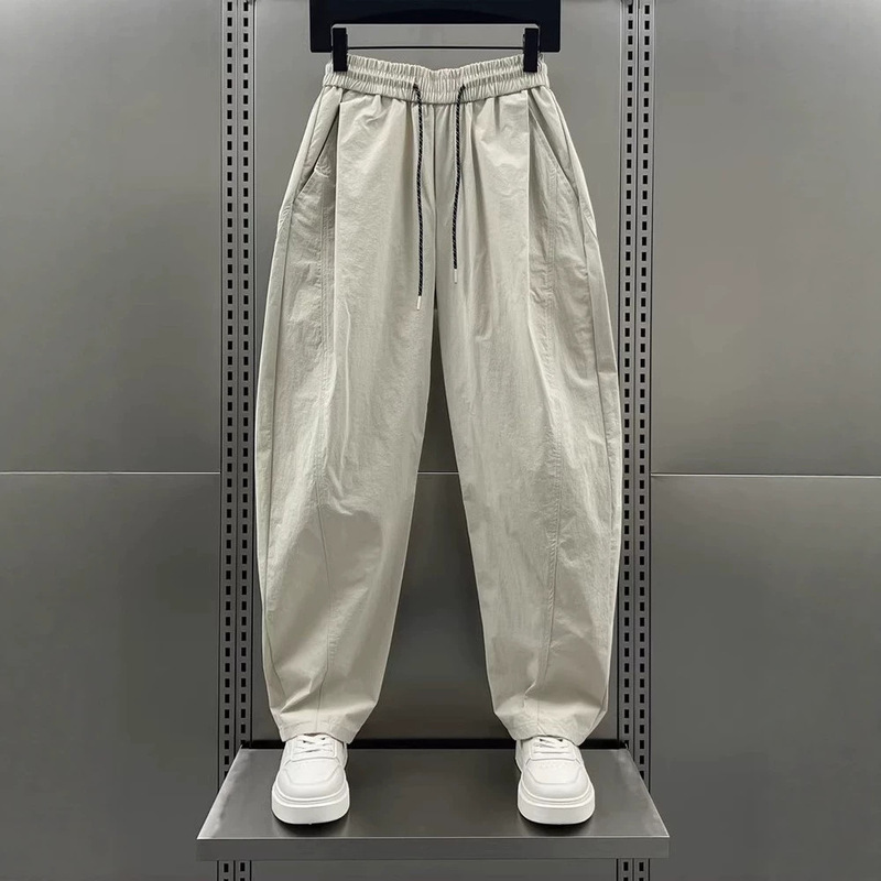 American-Style Minimalist Solid Color Design Casual Pants for Men, New Summer High-End Wide-Leg Sports Trousers