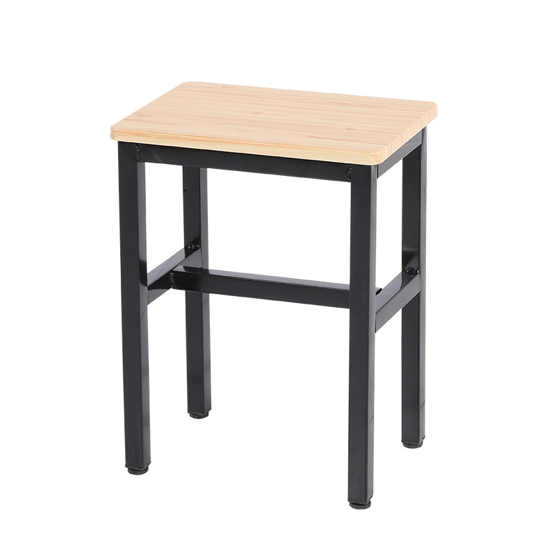 Taburete de taller al por mayor, línea de montaje de fábrica, taburete de trabajo, taburete cuadrado pequeño de acero y madera, taburete de hierro de comida rápida, oro de entrenamiento
