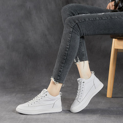 Women's High-Top Leather White Shoes 2025 Spring New Model Flat Sole Full-Grain Calfskin Slip-On Casual Comfy Shoes
