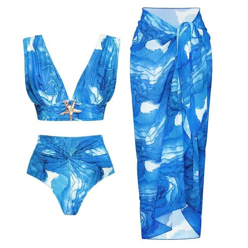 Set de Bikini de Tres Piezas en Poliéster con Estampado Digital para Playa y Natación