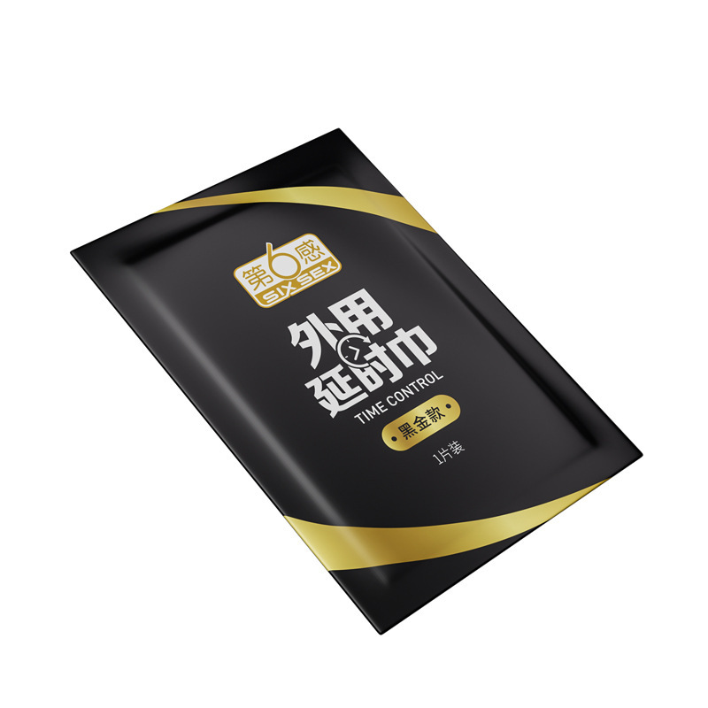 El sexto sentido de la toalla de retardo de uso externo, oro negro, 1 pieza de película de aluminio, toallitas húmedas de retardo de tiempo para hombres, juguetes sexuales de planificación familiar image 3