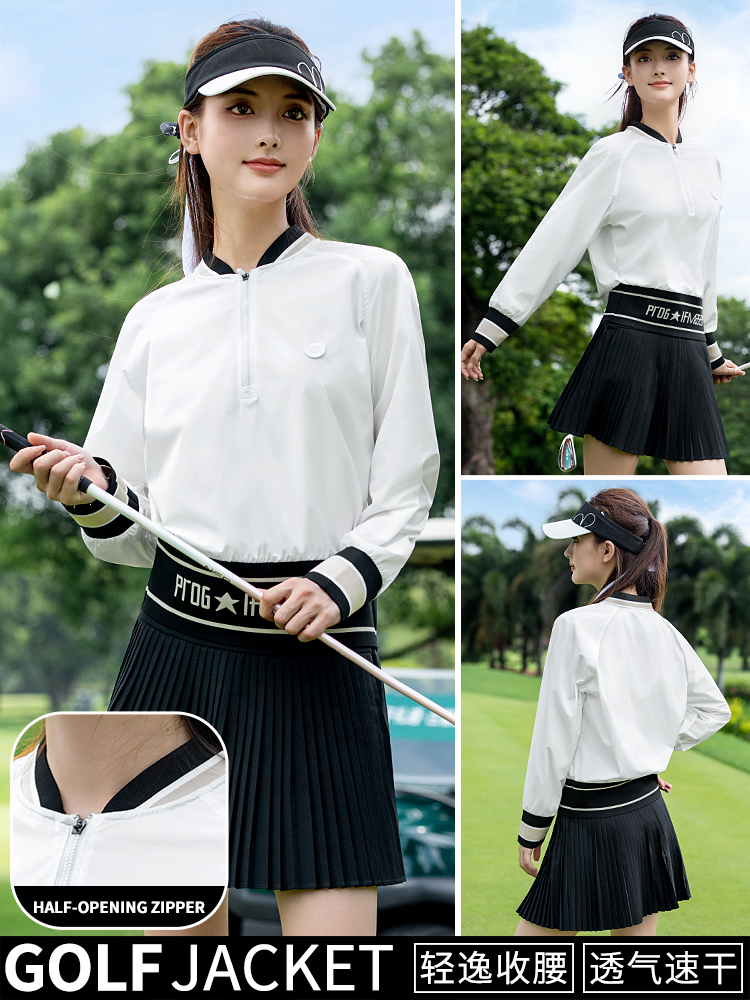 Áo khoác golf nữ dài tay mùa thu đông, phong cách thể thao ngoài trời, thoáng khí nhẹ — Áo khoác trắng [thoáng khí và nhanh khô/nhẹ và thoải mái/giảm béo vòng eo] YF833