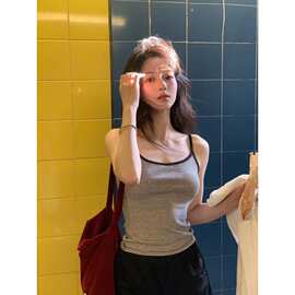灰色条纹露背吊带背心女夏夏季海边度假性感辣妹美背内搭外穿上衣
