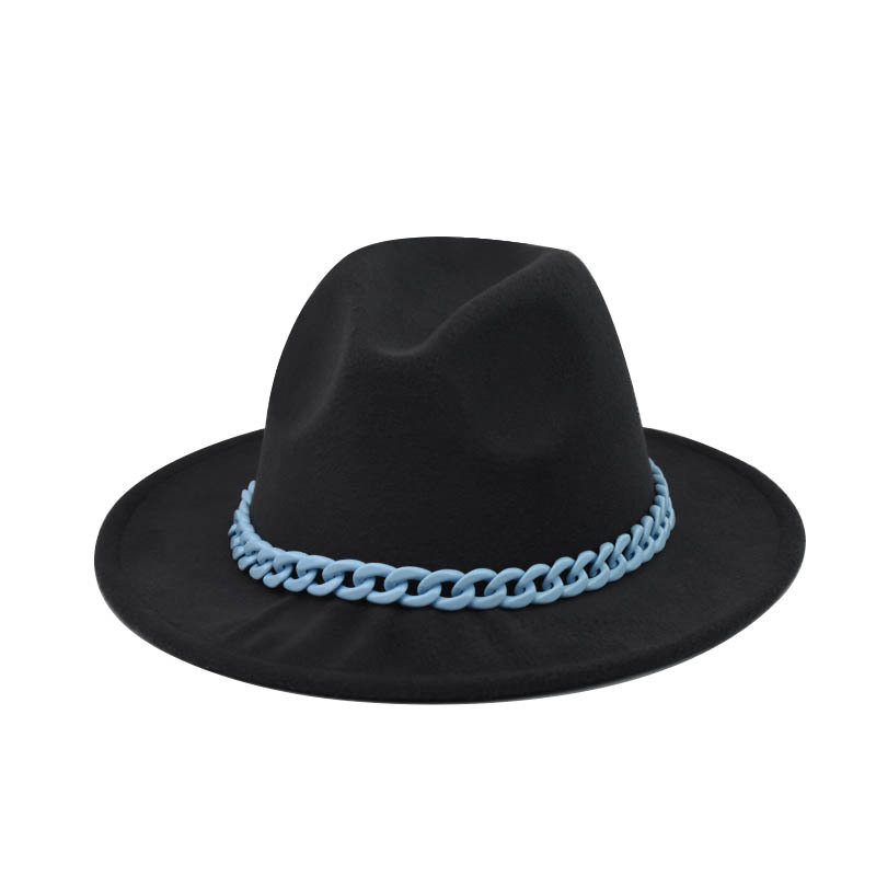 Comercio exterior transfronterizo engrosado padre-hijo Four Seasons Cadena naranja sombrero de lana cadena sombrero de fieltro de ala grande sombrero de copa plana