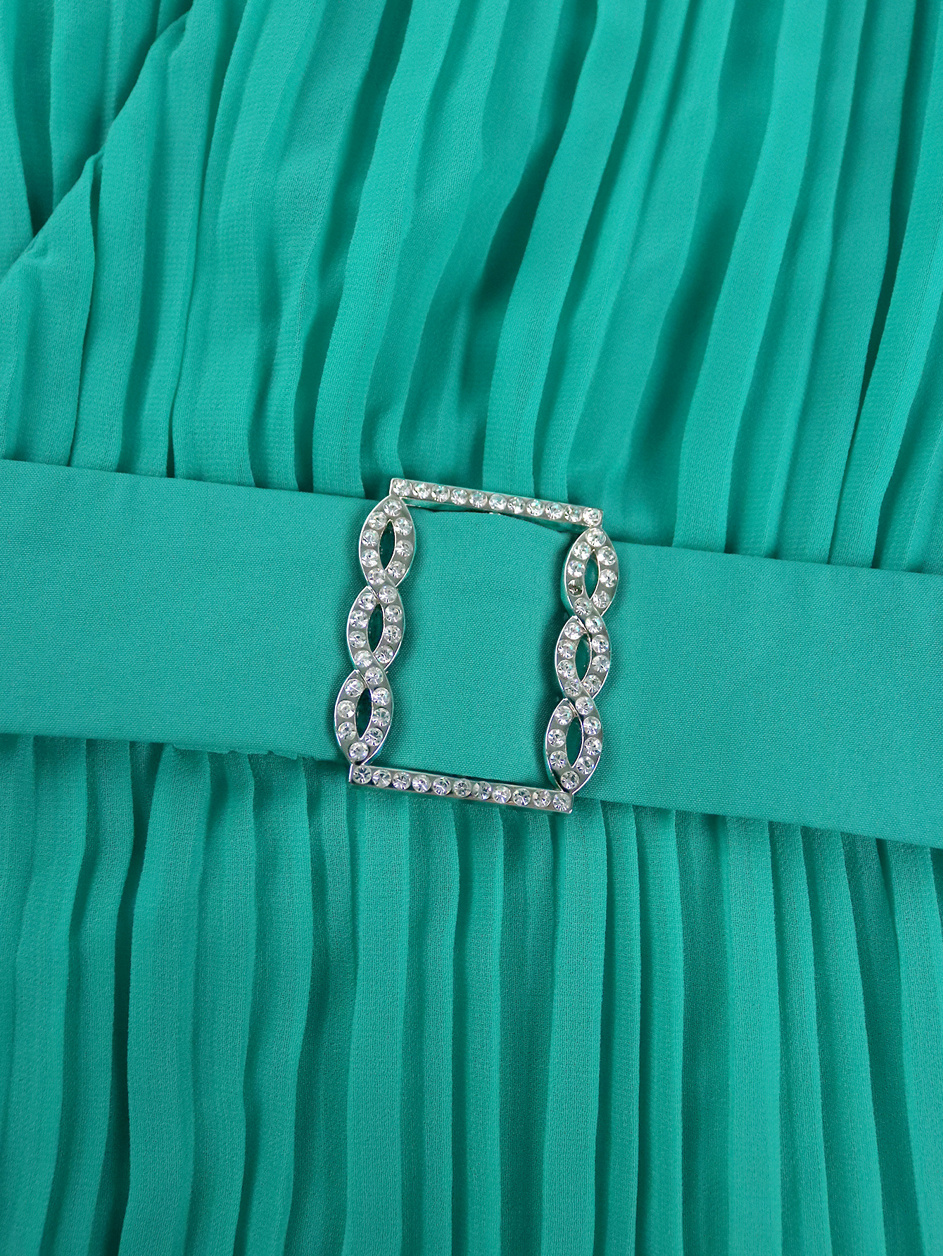 Mint Green V-Neck Belted Dress With Mid-Length Sleeves American Style Casual Elegant Slimming Pleated Cake Dress For Commuting_ecoleips.com