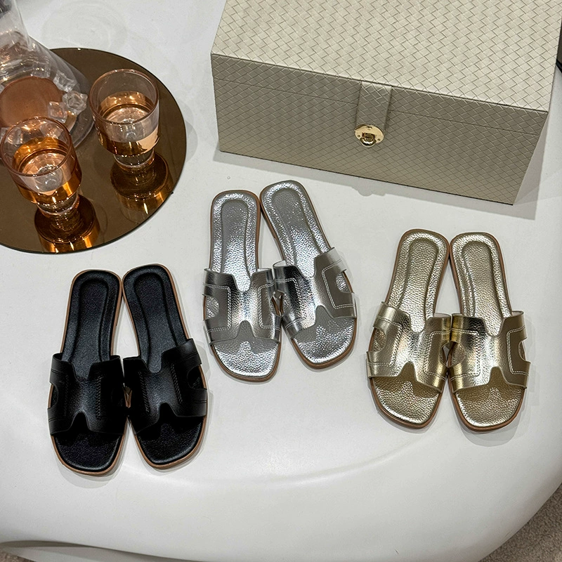 Внешняя торговля горячие тапки женская корейская мода носить сплошные плоские тапочки плоский