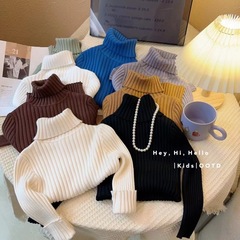 Lemily Children's High Neck Sweater Autumn and Winter New Style Ribbed Pure Color Men and Women Baby Slim Knitted Underwear Warm Sweater 