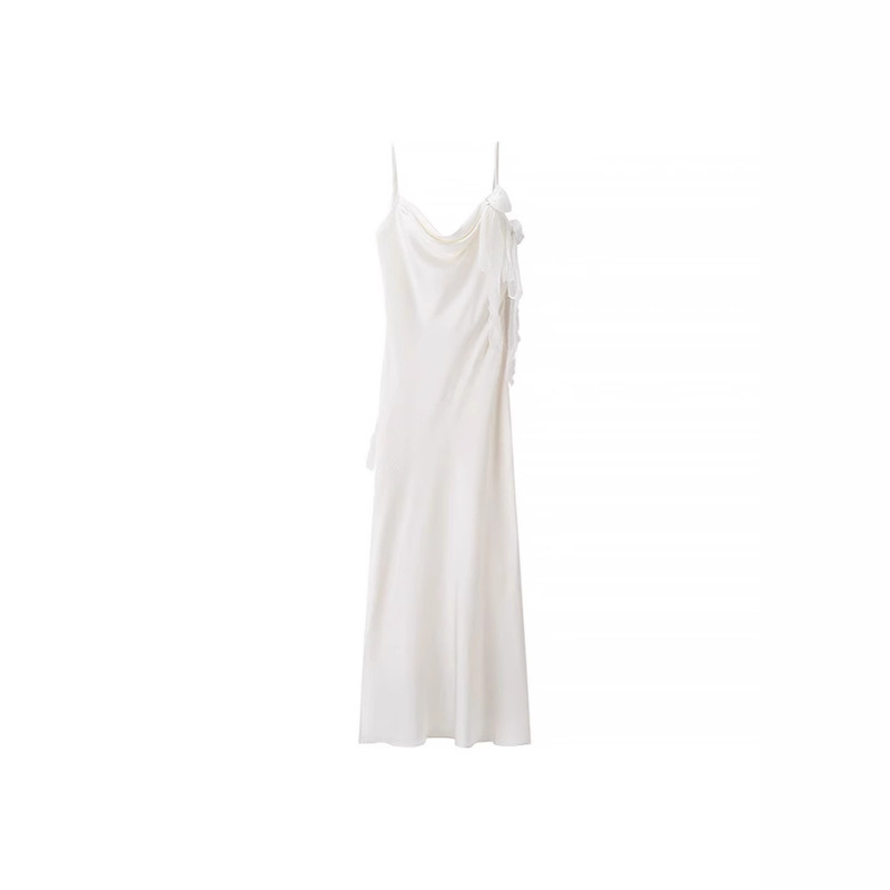 ZA Europe and America Cross-border 2025 Spring Women's dress Socialite Pure Desire White Satin Backer Party Dress