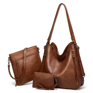 2023 New Women's Bag Retro Niche Three-piece Tote Bag European and American Solid Color Large Capacity Portable Shoulder Crossbody Bag