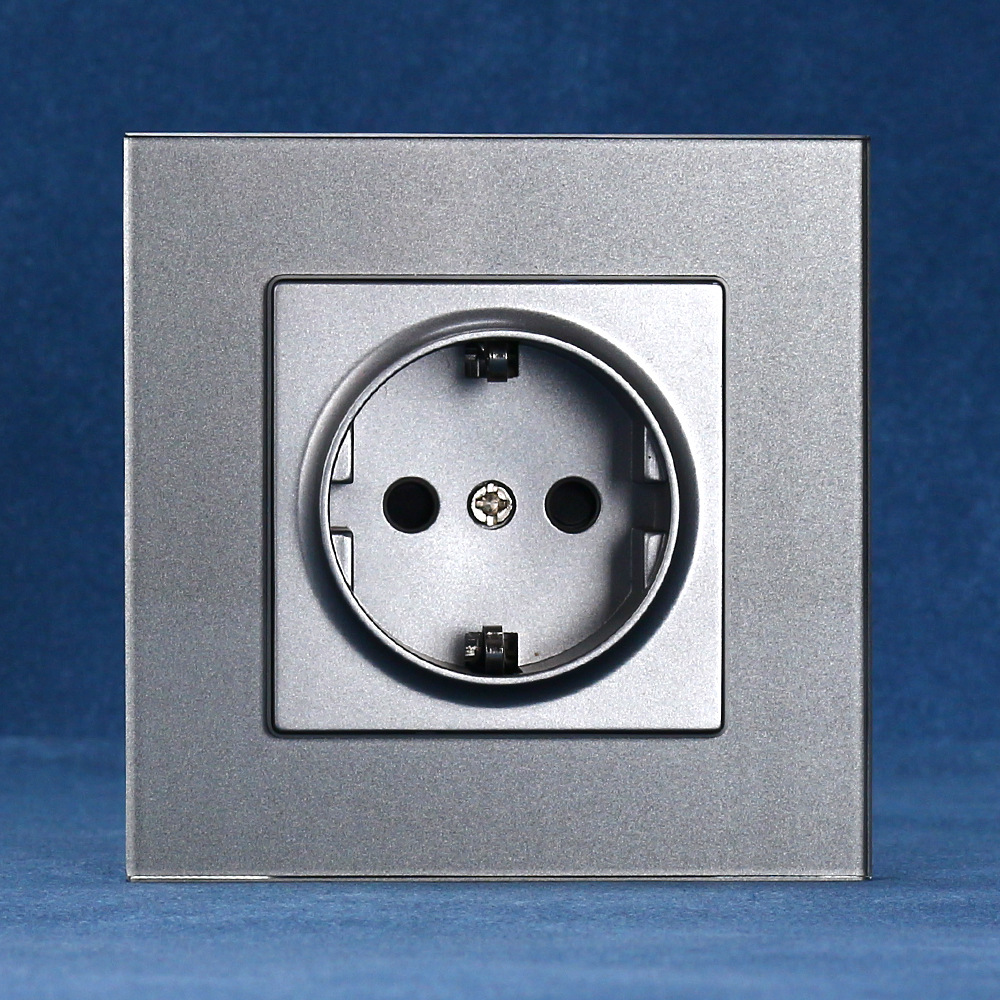 灰色CE欧G钢化玻璃86型德插16A墙壁插座french socket开关单双控