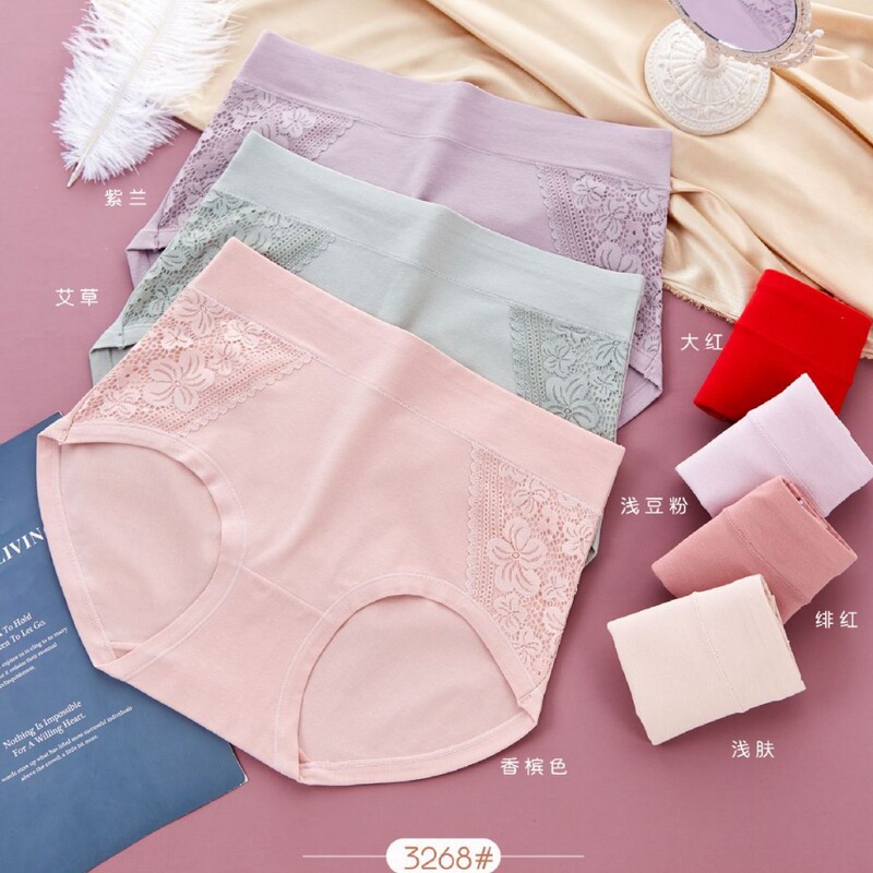 Popular cotton sexy lace briefs in physical stores plus size mid-waist comfortable breathable underwear