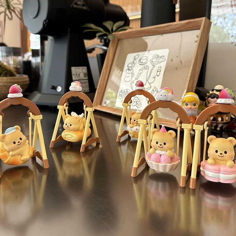 黄油小熊荡秋千盲盒公仔治愈系奶油熊桌面摆件少女心可爱生日礼物|undefined