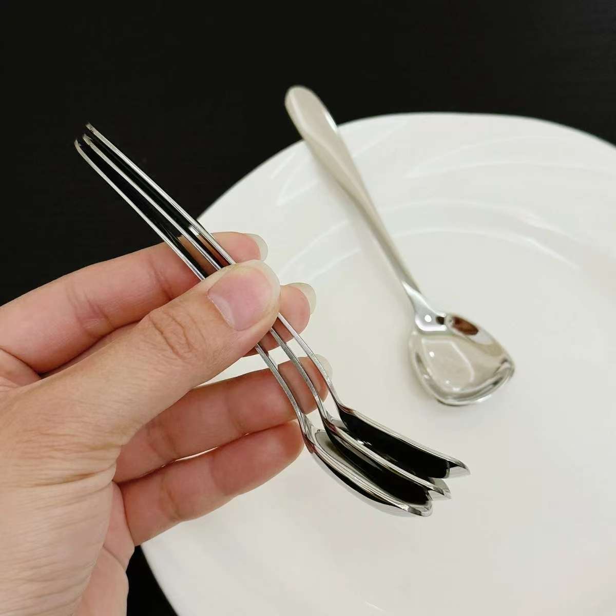 Cuchara de café cuadrada de acero inoxidable para postres_voghion.com