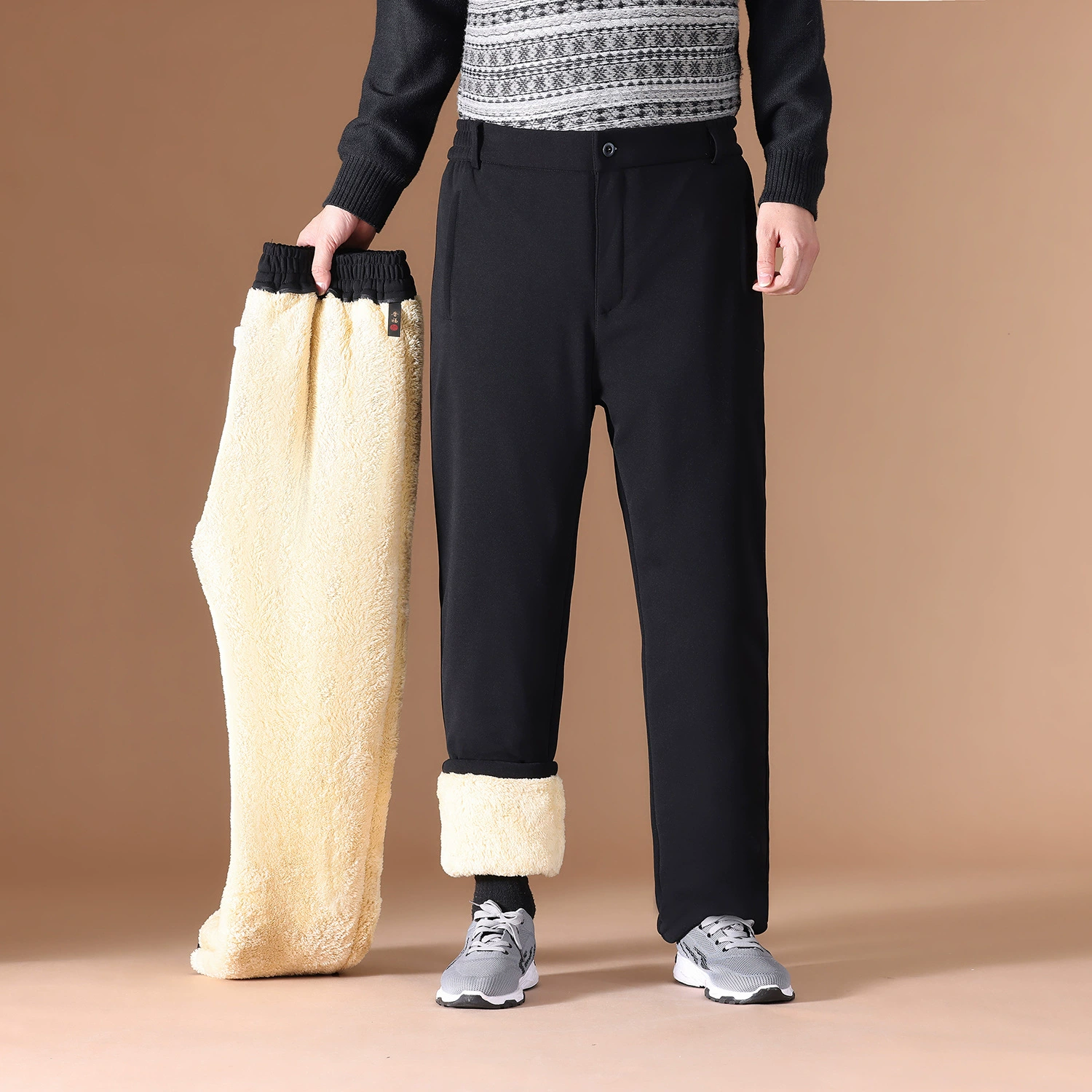 Мужские утепленные флисовые брюки для пап, трехслойные, зимние, теплые, повседневные, для мужчин среднего и старшего возраста, утолщенные и теплые.