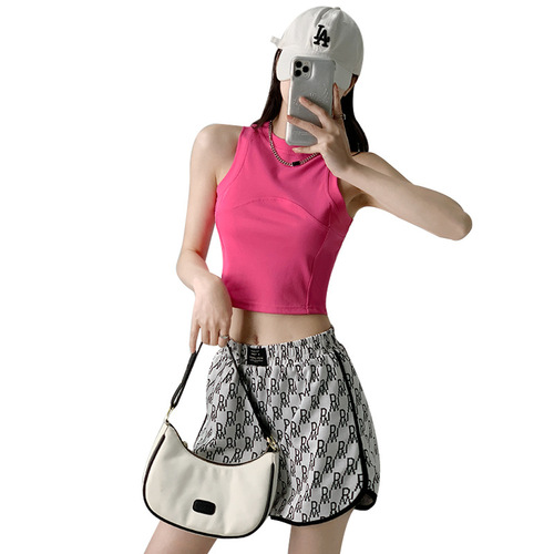 Dopamine wear racer vest for women with short splicing design and outer strap hot girl sleeveless top summer