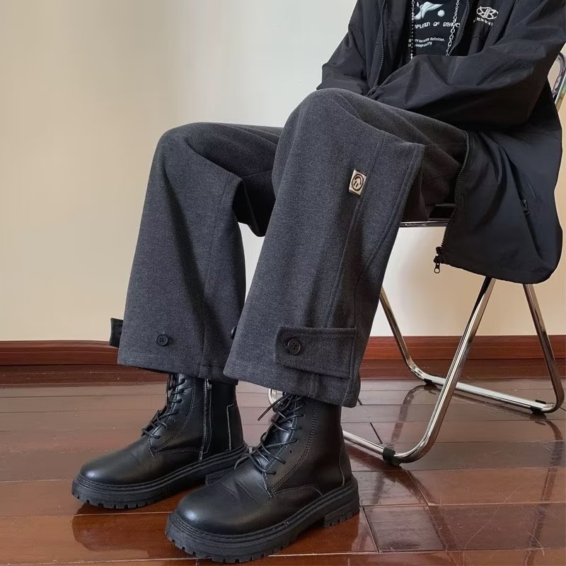 Woolen Pants Men's Straight Pants for Autumn and Winter Loose plus size Casual Pants with Martins Men's Pants