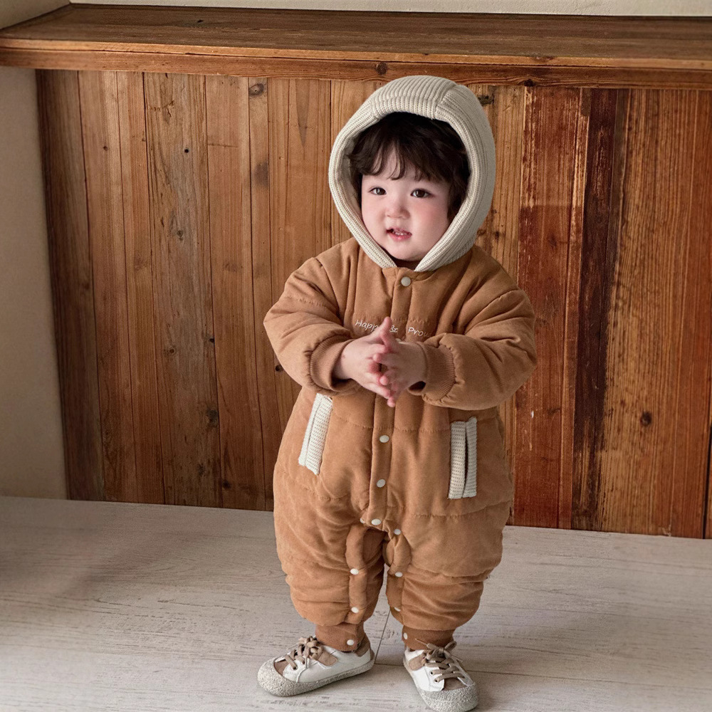 2024 bolsillo de órgano de aire occidental para bebés de invierno, grueso, cálido, cómodo y suave, abrigo de algodón de una pieza para bebé