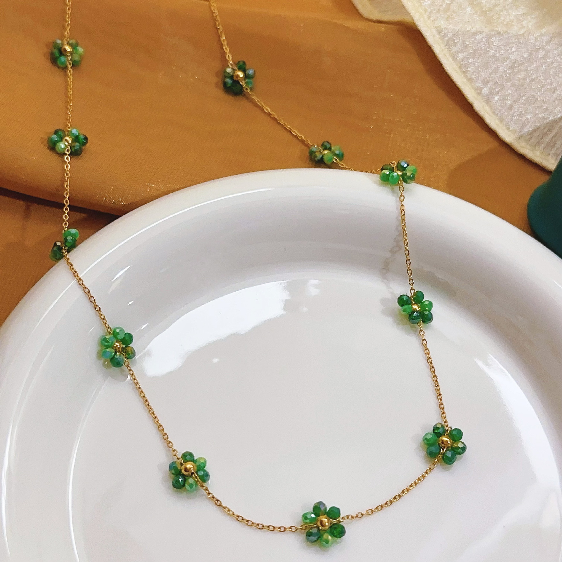 Boemia transfronteriza collar de cuentas pulseras tobillas hechas a mano niña pequeña flor perlas de vidrio titanio conjunto de joyería de acero image 5