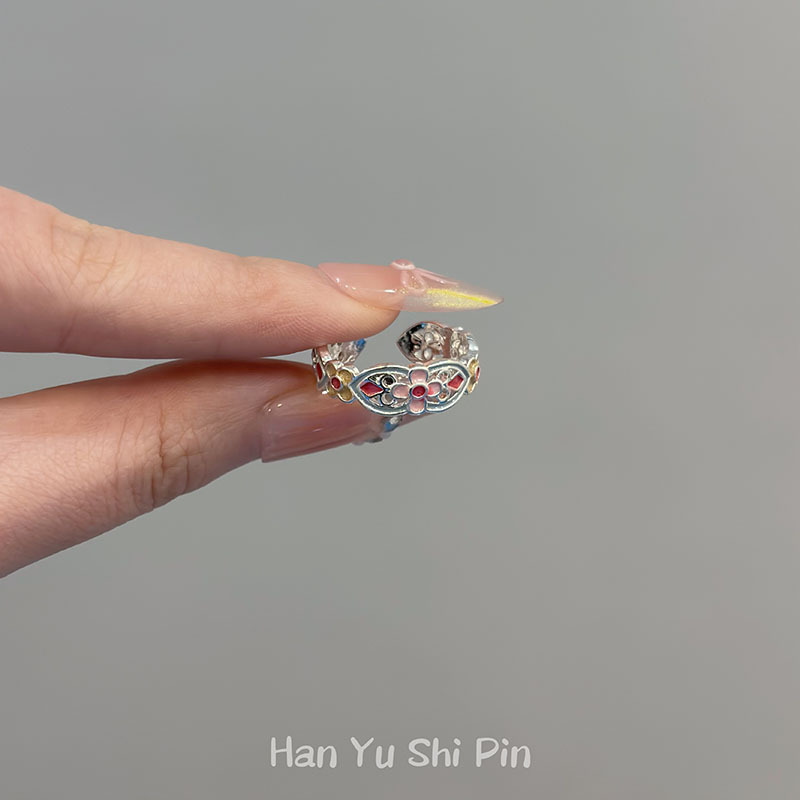フランス宮殿スタイルのエナメル花オーキッドリングライト高級ハイエンドカラフルなオイルドロップフラワーオープンリング女性用|undefined