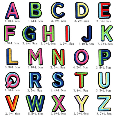 彩色英文字母布贴;刺绣补丁贴规格名字记号贴花个性贴布|ru