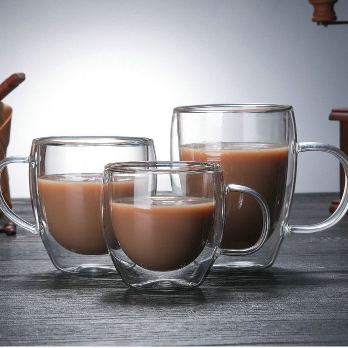 定制家用马克杯双层玻璃高硼硅把手咖啡杯杯子女茶杯高硼硅玻璃杯