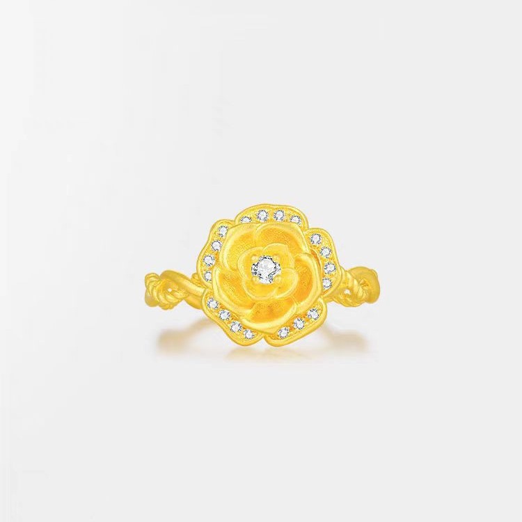 Gold Audrey Rose Ring Women Vietnam Sha Gold Fashion Diamond Rose Flower Opening Finger Ring Bracelet_voghion.com