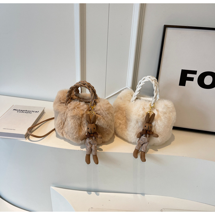 Borsa a spalla in peluche da donna elegante borsa a tracolla_voghion.com