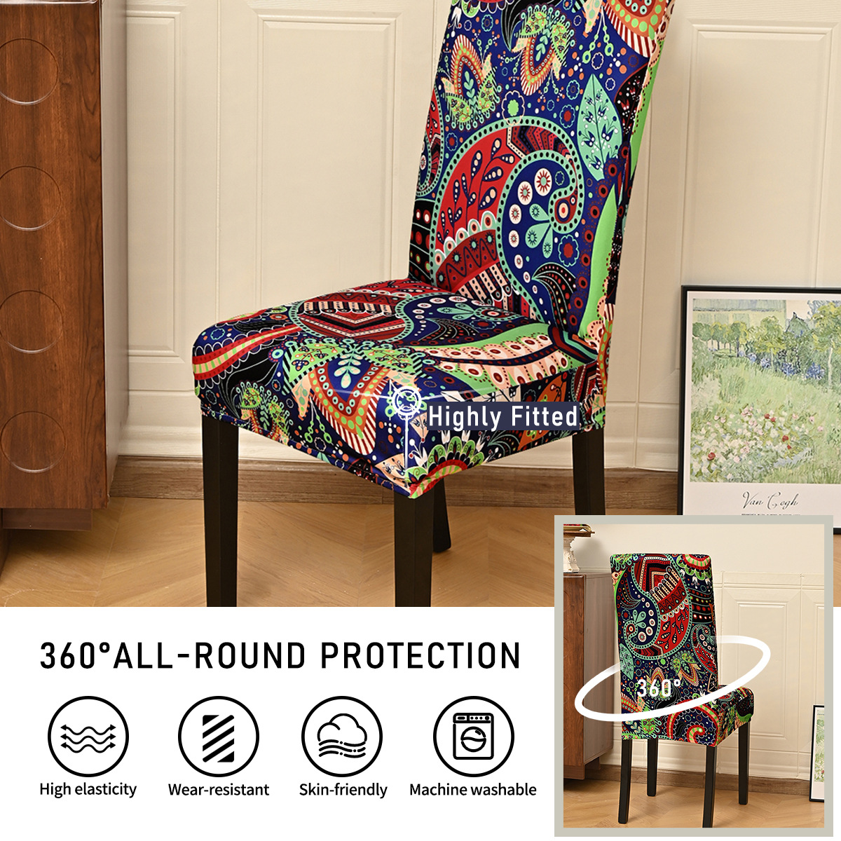 Amazon explosión elástica impermeable anajuela flor impresa cubierta de silla de comedor hotel cubierta de polvo TEMU en stock