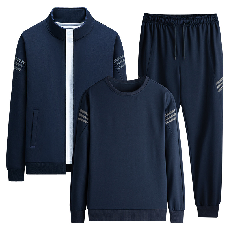 Traje deportivo de tres rayas para hombre, primavera y otoño, sudadera de otoño, conjunto informal de tres piezas de manga larga para correr, talla extra grande. image 7