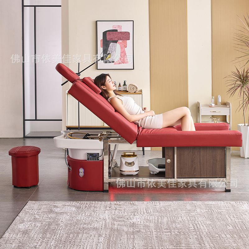 Cama de lavado de cabello de masaje eléctrica multifuncional con calentador de agua de fumigación para terapia de pies para barbería de circulación de agua para salón de cuidado de cabello