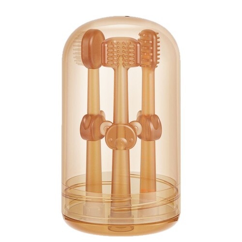 Newborn Baby Tongue Cleaner and Molar Tooth Brush, Three-Surface Coverage, Fully Encapsulated U-Shaped, Small Age 0-18 Months, 3-Piece Set