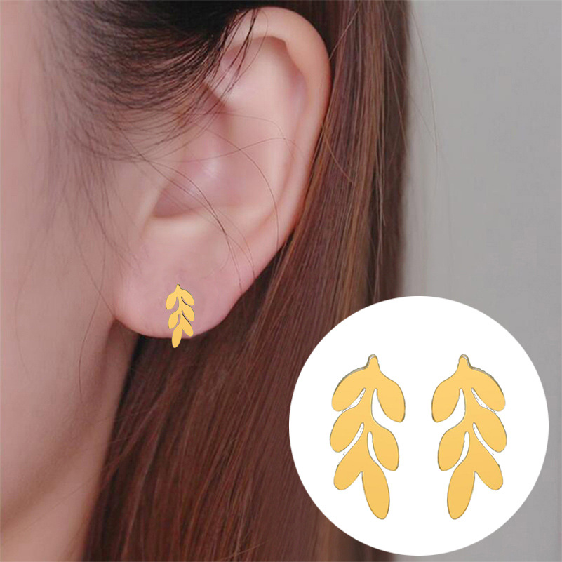 1g Weight Earrings Event & Party Supplies PVD Coated Gold Plating Process PVD Coated 18K Gold Real Gold Plated Leaves 304 Stainless Steel Fashion Waterproof Non Tarnish Ear Studs
