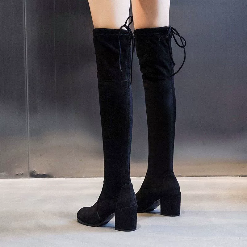Сапоги женские сапоги до колен 2024 новые осенние и зимние бархатные сапоги с толстыми каблуками сапоги высокие каблуки сапоги женские сапоги