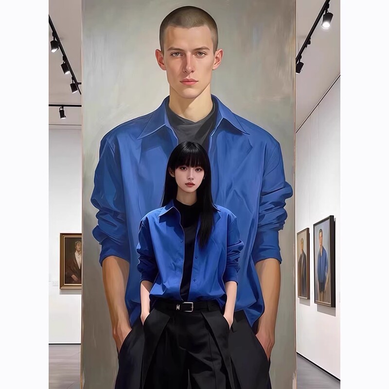 Klein Blue Korean-Style High-End Shirt for Men, Spring Season, Stylish Layered Long-Sleeve Shirt with a Structured Shoulder Jacket Klein Blue Korean-Style High-End Shirt for Men, Spring Season, Stylish Layered Long-Sleeve Shirt with a Structured Shoulder Jacket