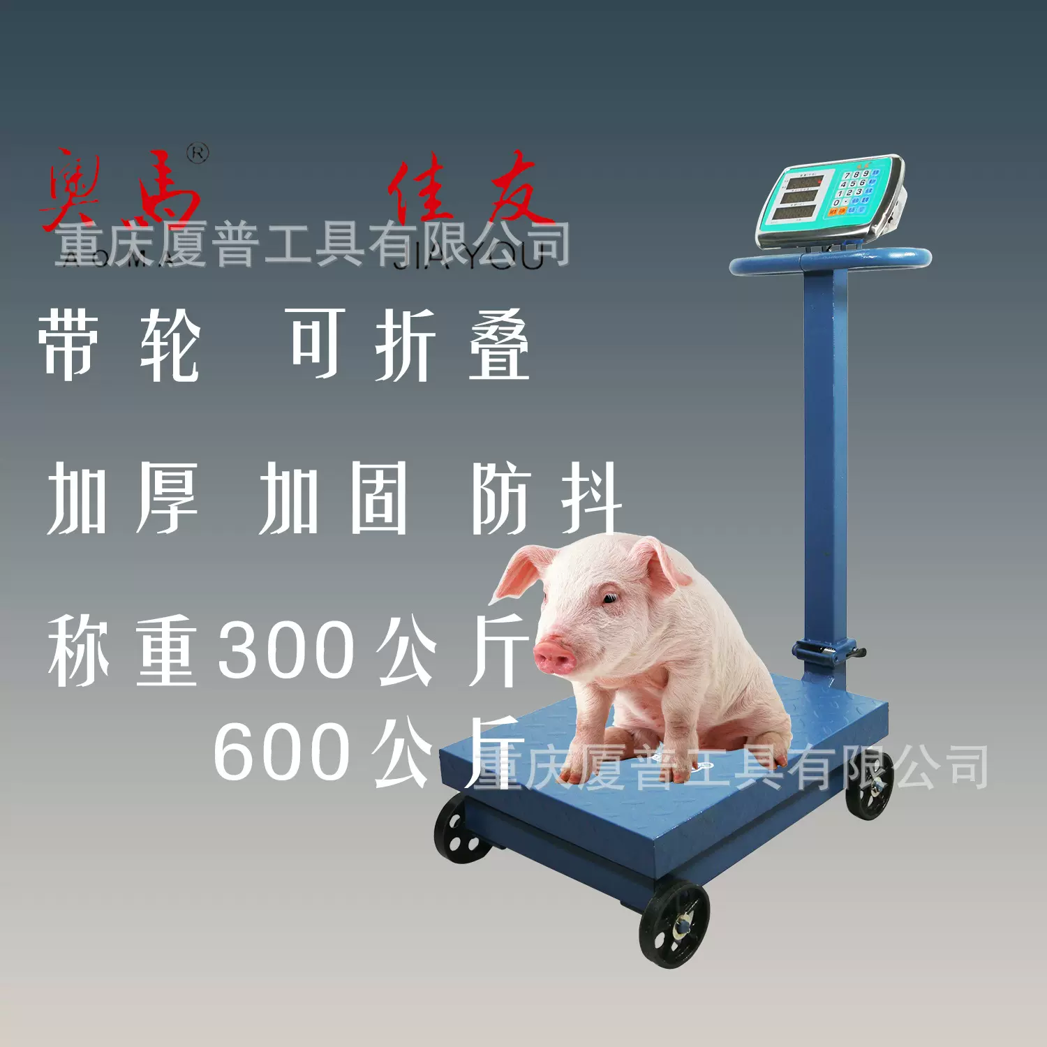600kg电子台秤奥马凯丰华鹰金凯仕商用称猪电子秤磅秤折叠带轮子