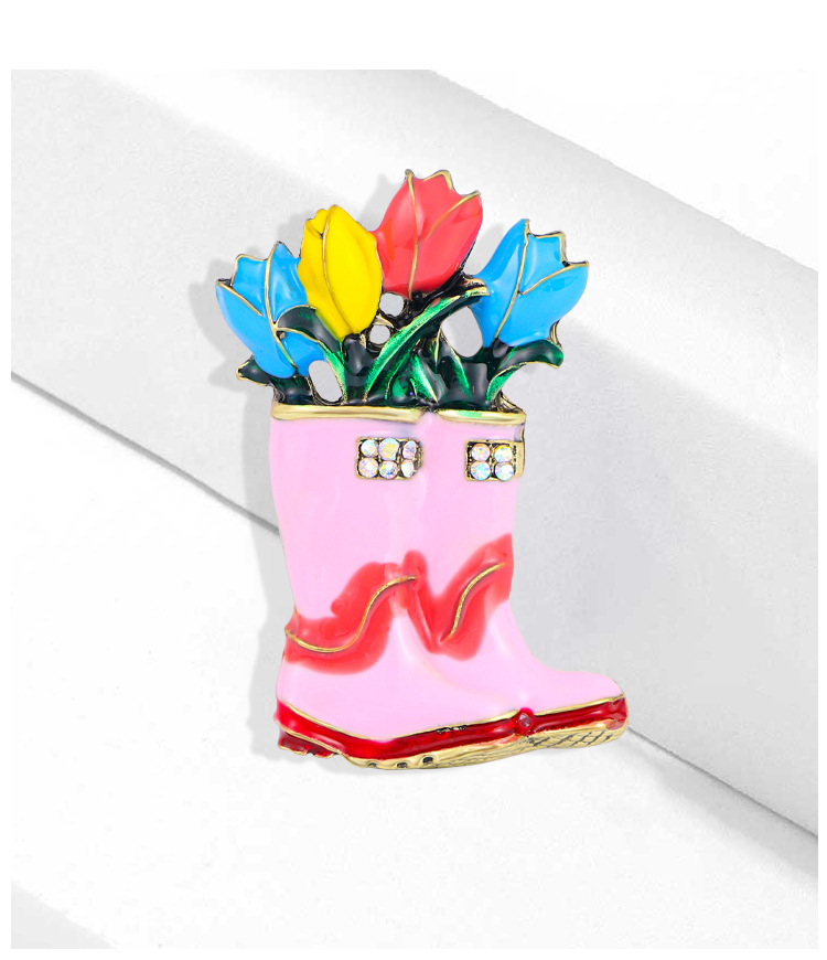 IG Style Sweet Flower Boots Alloy Enamel Inlay Rhinestones Women's Brooches display picture 2