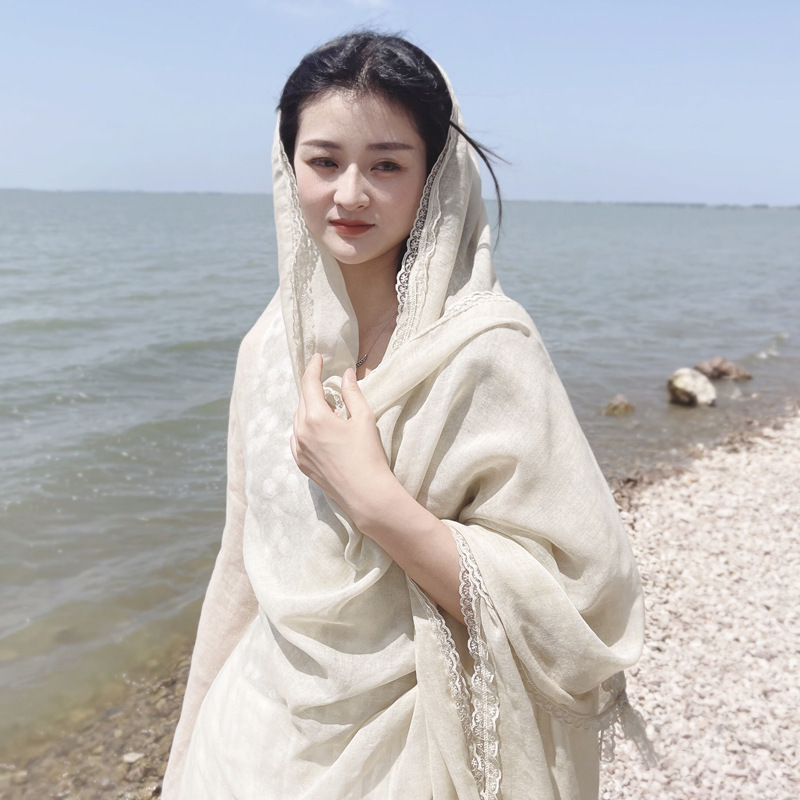Exquisite niche solid color shawl Dunhuang grassland sunshade sunscreen cotton linen desert grassland scarf shawl photo long scarf Exquisite niche solid color shawl Dunhuang grassland sunshade sunscreen cotton linen desert grassland scarf shawl photo long scarf
